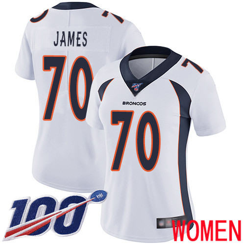 Women Denver Broncos #70 Ja Wuan James White Vapor Untouchable Limited Player 100th Season Football NFL Jersey